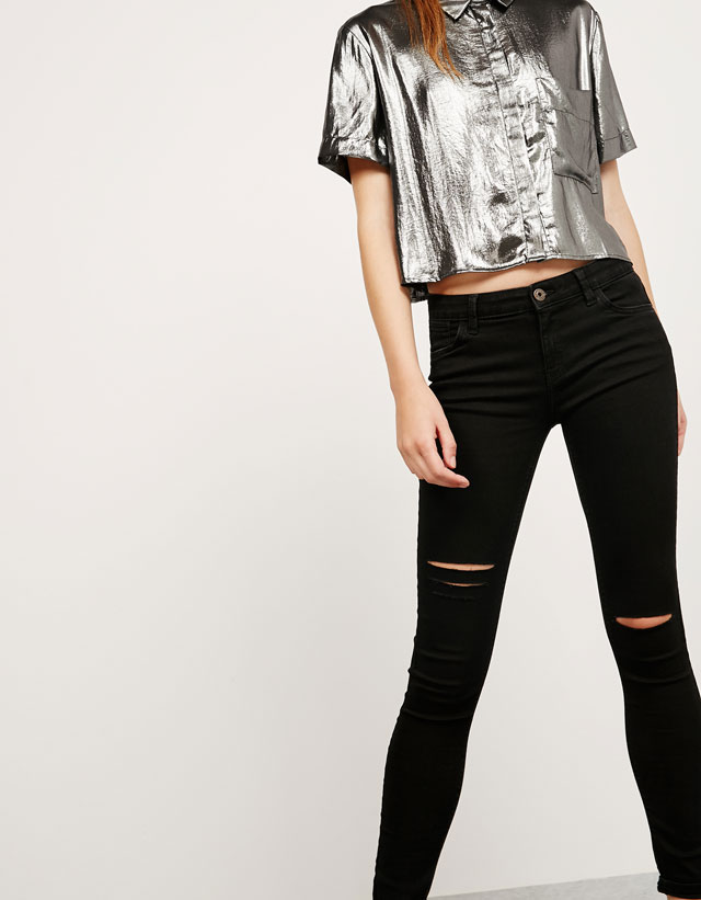 camisa cropped lurex plata bsk