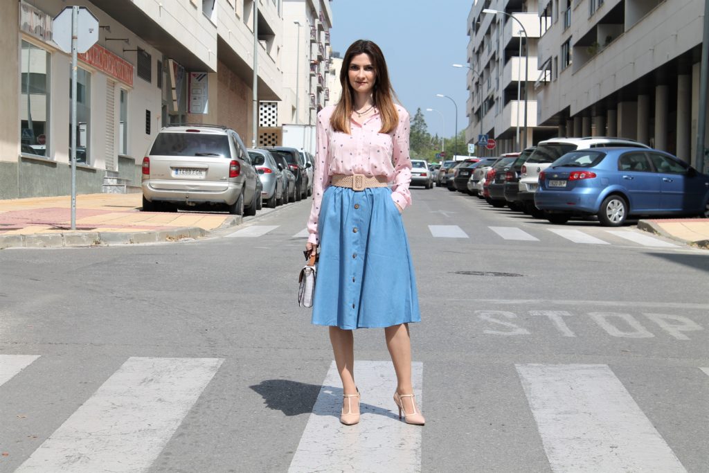 Denim Flare Skirt Outfit