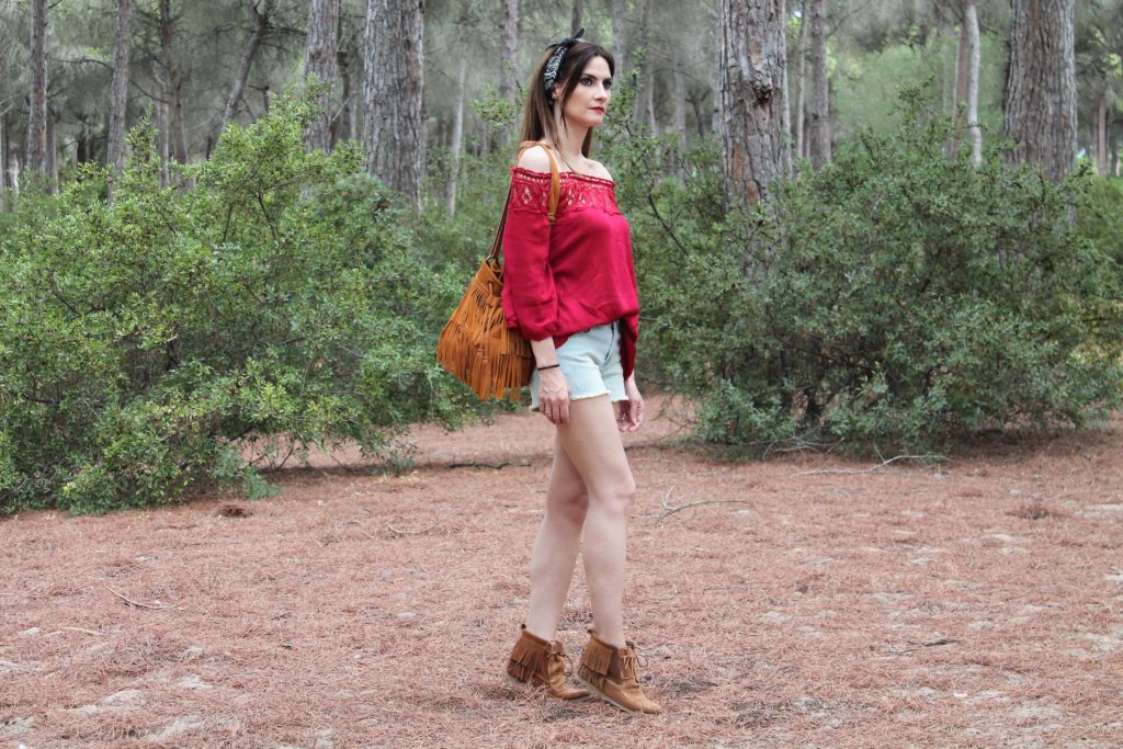 Red Blouse Boho Outfit