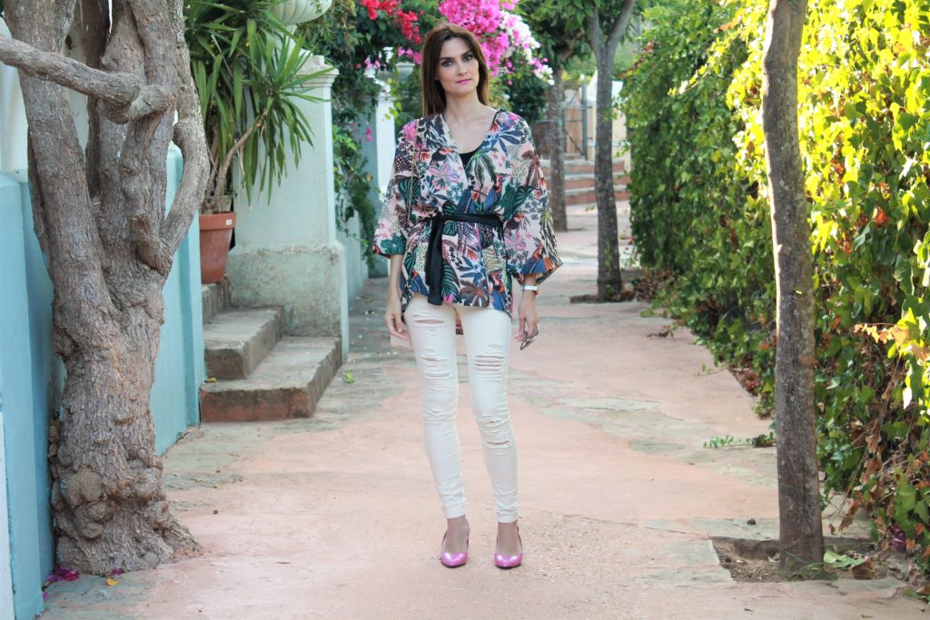 Tropical Print Kimono Outfit